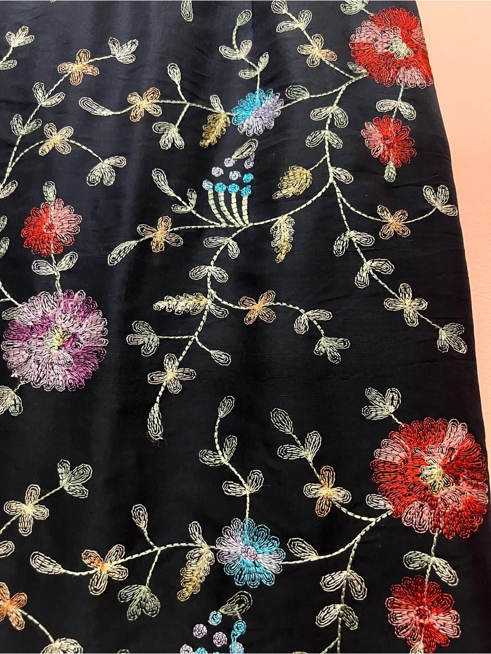 Vintage Silkland Petites Embroidered Floral Coloful Pencil Skirt Size 6 Petite